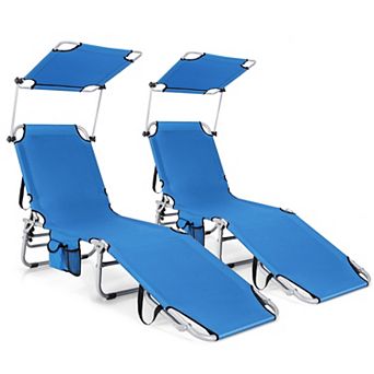 Navy Adjustable Beach and Pool Recliner Chair with Sun Shade