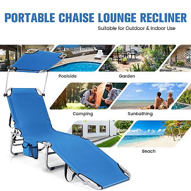 Navy Adjustable Beach and Pool Recliner Chair with Sun Shade