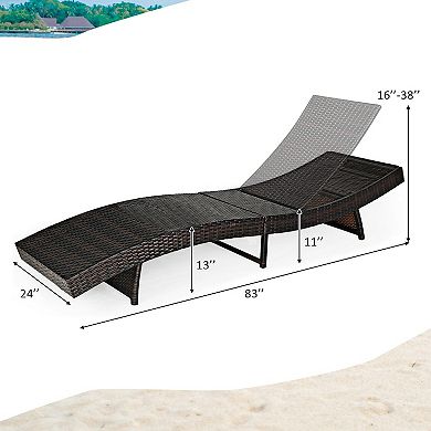 White Patio Folding Chaise Lounge with Cushion and 5 Positions