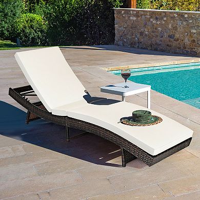 White Patio Folding Chaise Lounge with Cushion and 5 Positions