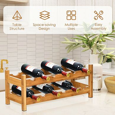 Bamboo 12-Bottle Wine Rack 2-Tier Countertop Wine Storage Shelf