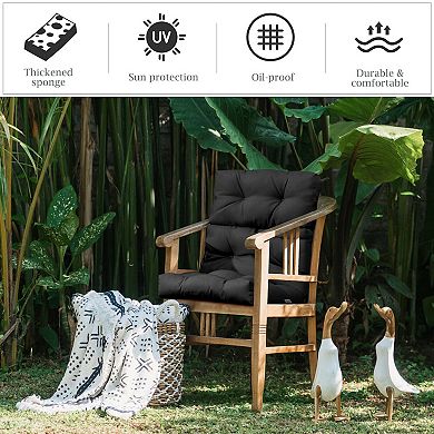 22" x 44" Tufted Outdoor Patio Chair Cushion - Black