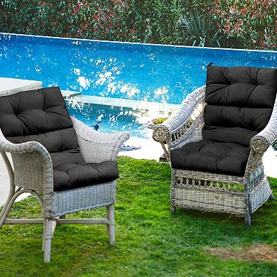 22" x 44" Tufted Outdoor Patio Chair Cushion - Black