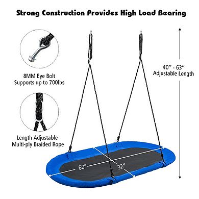 60 Inch Saucer Tree Swing with Adjustable Ropes for Backyard Outdoor Play