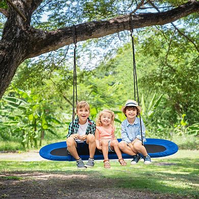 60 Inch Saucer Tree Swing with Adjustable Ropes for Backyard Outdoor Play