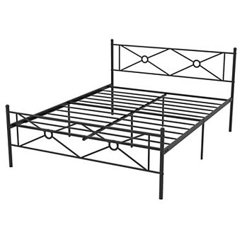 Queen Size Metal Platform Bed Frame with Headboard and Footboard