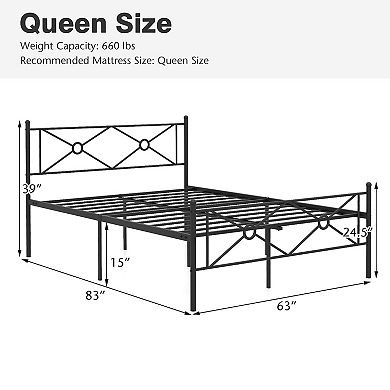 Queen Size Metal Platform Bed Frame with Headboard and Footboard