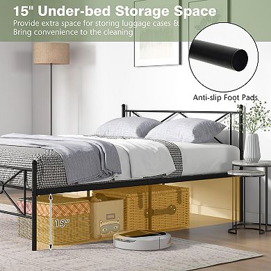 Queen Size Metal Platform Bed Frame with Headboard and Footboard