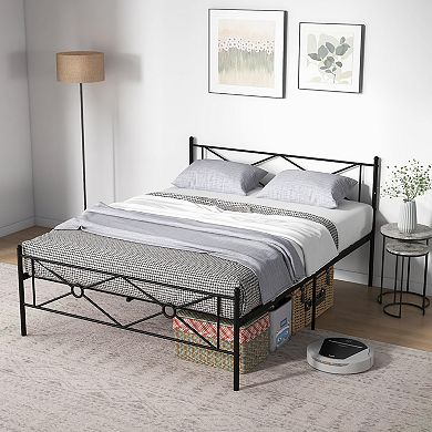 Queen Size Metal Platform Bed Frame with Headboard and Footboard