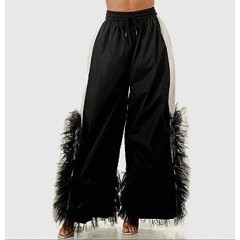 Tulle Trim Wide-leg Track Pants