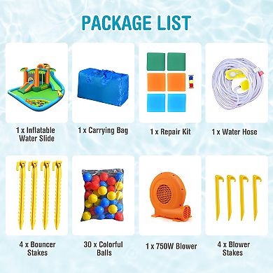 7-in-1 Inflatable Water Slide Park with Trampoline and 680W Blower