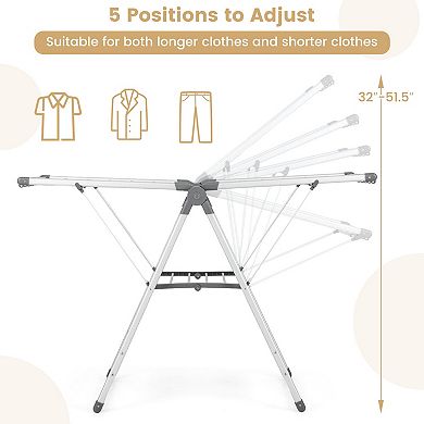 2-tier clothes drying rack with 21 rails, 10 side clips, and 4 shoe holders provides spacious drying