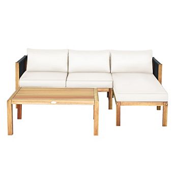 White 3 pc Acacia Wood Sofa Set with Nylon Rope Armrests