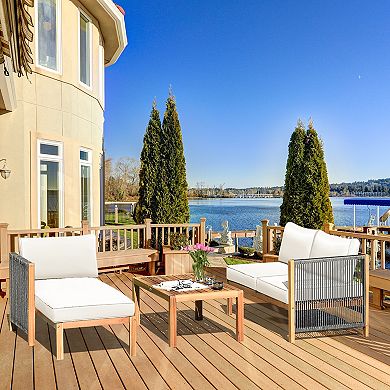 White 3-Piece Acacia Wood Sofa Set with Nylon Rope Armrests