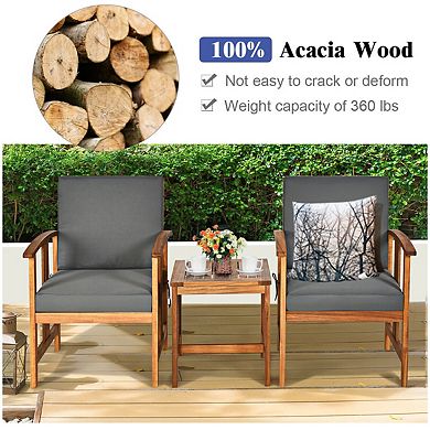 3-Piece Solid Wood Patio Sofa Furniture Set with Cushions-Gray