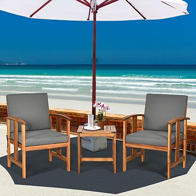 3-Piece Solid Wood Patio Sofa Furniture Set with Cushions-Gray