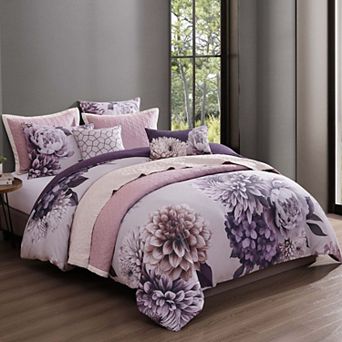 Bebejan Plum Petal 100 % Cotton Sateen 8 pc Reversible Comforter & Coverlet Set