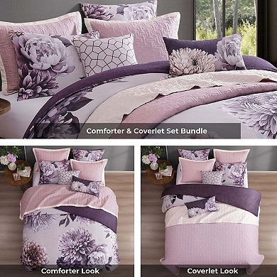 Bebejan Plum Petal 100 % Cotton Sateen 8 Piece Reversible Comforter & Coverlet Set