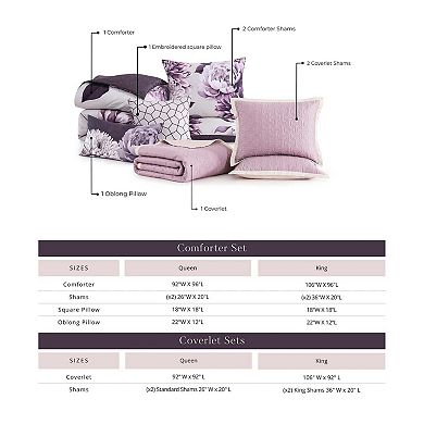 Bebejan Plum Petal 100 % Cotton Sateen 8 Piece Reversible Comforter & Coverlet Set