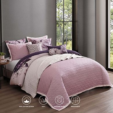 Bebejan Plum Petal 100 % Cotton Sateen 8 Piece Reversible Comforter & Coverlet Set