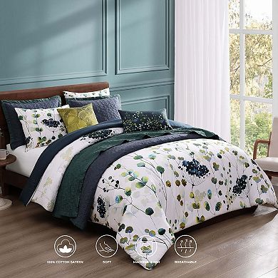 Bebejan Abstract Vines 100 % Cotton Sateen 8 Piece Reversible Comforter & Coverlet Set