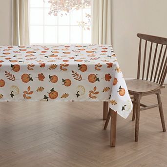 Kate Aurora Autumn Leaves Fall Harvest Pumpkins and Leaves Thanksgiving Fabric Tablecloth