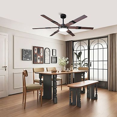 60" Modern Black Dimmable Reversible Smart LED Ceiling Fan with APP Control and Remote