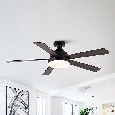 52" Rustic Plywood Reversible Flush Mount Smart Dimmable Ceiling Fan with Light and APP Control