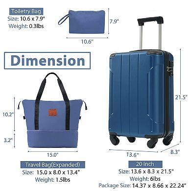 3 Piece 20 Inch Carry On Luggage Set for Weedend Getaways, Business Travel