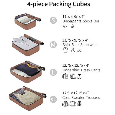 4 Piece Luggage Set Suitcase Set with 4 Packing Cubes for Men Women