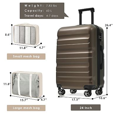 24 Inch Luggage Set Checked Suitcase with 2 Packing Cubes for Men & Women