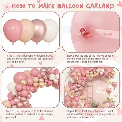 Blush Pink Boho Balloon Arch kit 174pcs Rose, Nude & White Balloons for Elegant Birthday or Wedding