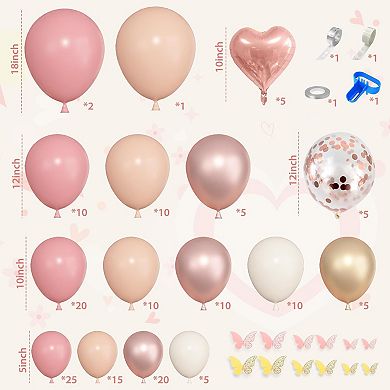 Blush Pink Boho Balloon Arch kit 174pcs Rose, Nude & White Balloons for Elegant Birthday or Wedding