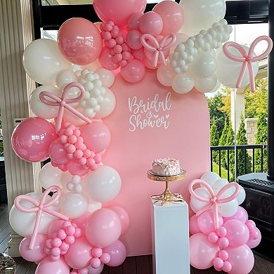 Pink Bow Balloon Arch White & Light Pink Balloons 91pcs For Princess Party Or Bridal Celebration