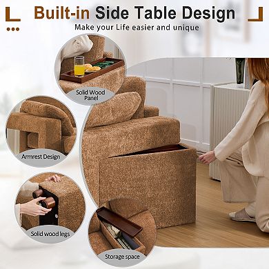 CEWOR Large L-Shaped Corner Sofa,5 Seat Cloud Cushion Sectional with Pull-Out Table, 2 Ottoman