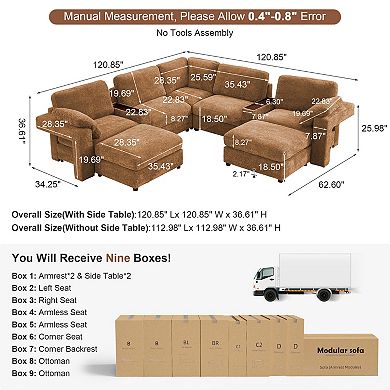 CEWOR Large L-Shaped Corner Sofa,5 Seat Cloud Cushion Sectional with Pull-Out Table, 2 Ottoman