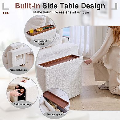 CEWOR Large L-Shaped Corner Sofa,5 Seat Cloud Cushion Sectional with Pull-Out Table, 1 Ottoman