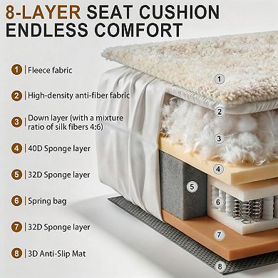 CEWOR Large L-Shaped Corner Sofa,5 Seat Cloud Cushion Sectional with Pull-Out Table, 1 Ottoman