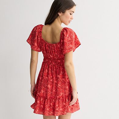 Juniors' Rewind Flutter Sleeve Skater Dress