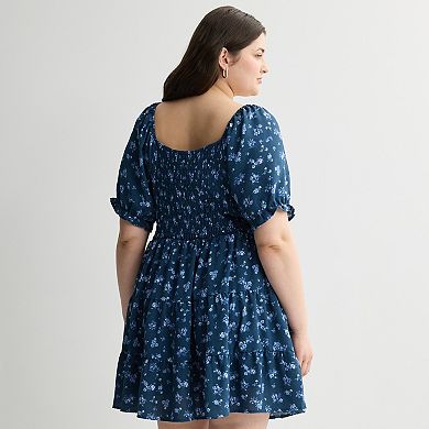 Juniors' Plus Size Mary & Mo Puff Sleeve Airflow Dress