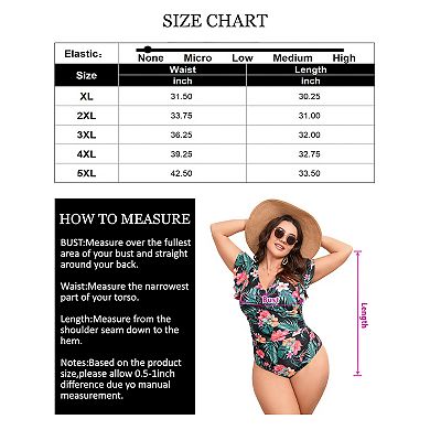 Women's Plus Size V-Neck Monokini with Ruffle Sleeves Knotted Front U-Back Chic One-Piece Swimsuit
