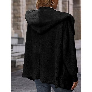 Women's Open Front Cardigan Coat Hooded Long Sleeve Loose Mid-Length Casual Outerwear