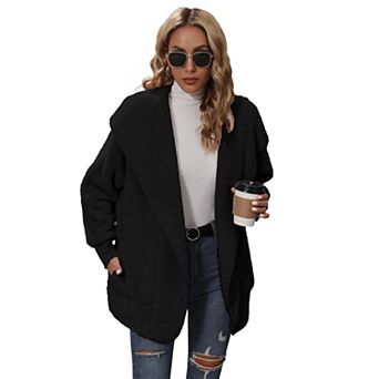 Women's Open Front Cardigan Coat Hooded Long Sleeve Loose Mid-Length Casual Outerwear