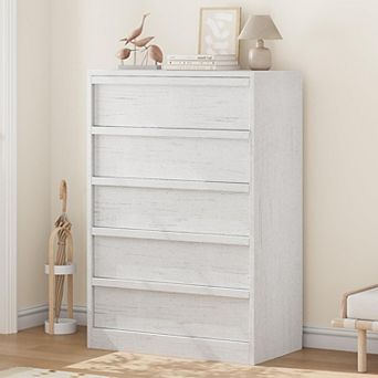Antique White 5-Drawer Dresser, Large Storage Chest of Drawers for Bedroom, Living Room & Nursery