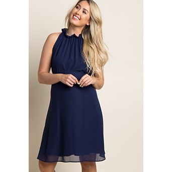 Maternity Blue Chiffon High Neck Dress