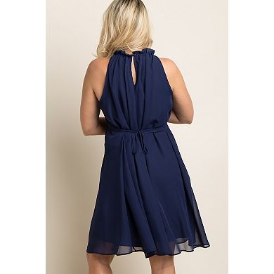 Maternity Blue Chiffon High Neck Dress