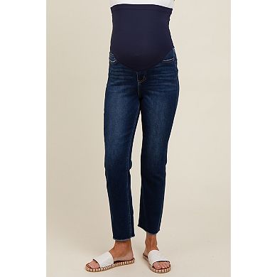 Maternity Blue Cut Hem Slim Straight Maternity Jeans