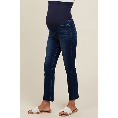 Maternity Blue Cut Hem Slim Straight Maternity Jeans