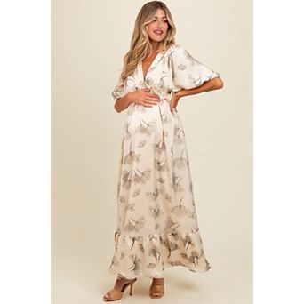 Maternity Floral Chiffon Ruffle Accent Maxi Dress
