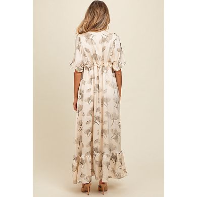 Maternity Floral Chiffon Ruffle Accent Maxi Dress